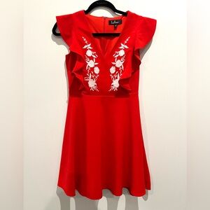Lulu's Scarlet Dress with White Floral Detail